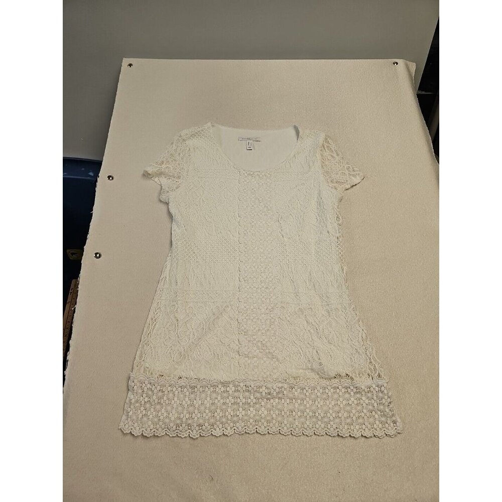 Isaac Mizrahi Live Womens‎ Cream White Floral Lace Crochet Hem Shift Dress Large